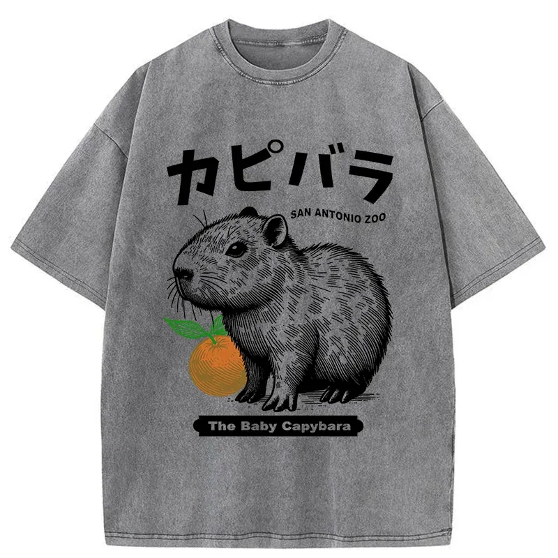 Tokyo-Tiger Cute Baby Capybara Washed T-Shirt