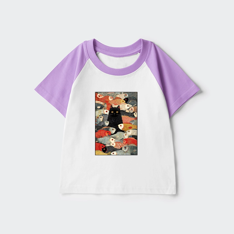 Tokyo-Tiger Cats And Fish Kids Raglan T-shirt