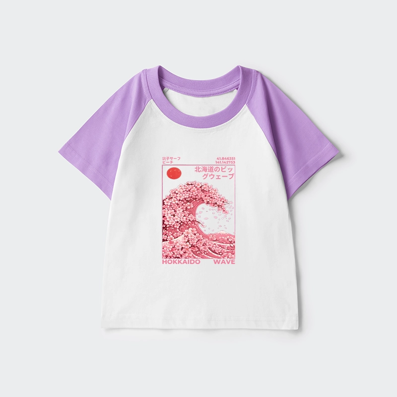 Tokyo-Tiger Sakura Wave Kids Raglan T-shirt