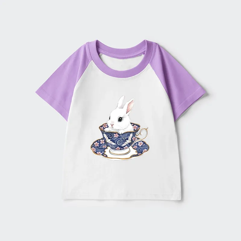 Tokyo-Tiger Cute Rabbit Tea Set Kids Raglan T-shirt