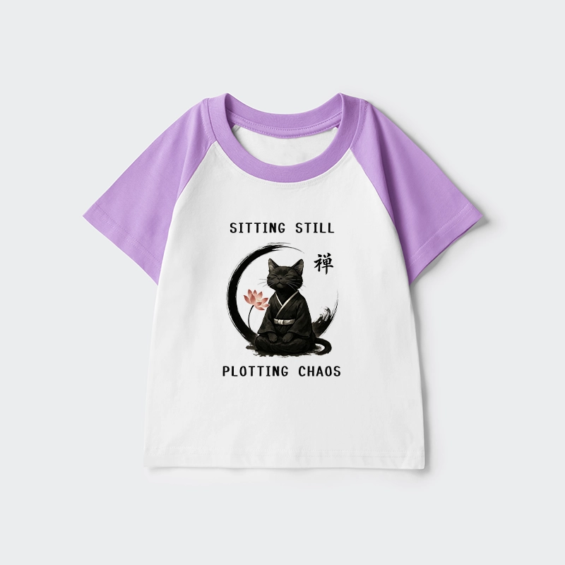 Tokyo-Tiger Sitting still  plotting chaos Calming Zen Cat Funny Kids Raglan T-shirt