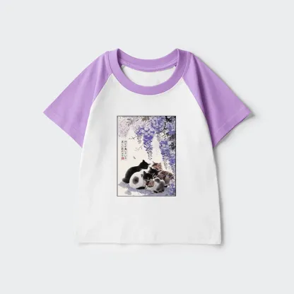 Tokyo-Tiger Cats plotting under the wisteria Kids Raglan T-shirt