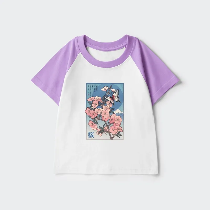 Tokyo-Tiger Ukiyoe Japanese Cherry blossoms Poster Kids Raglan T-shirt