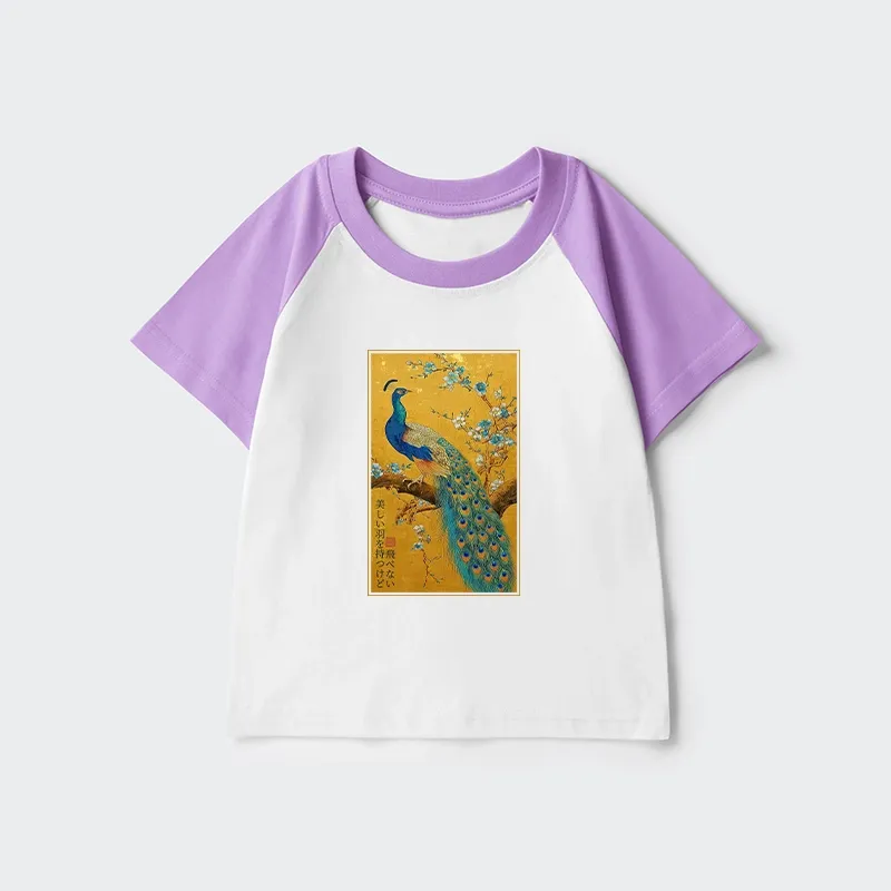 Tokyo-Tiger The Peacock's Silent Elegance Kids Raglan T-shirt