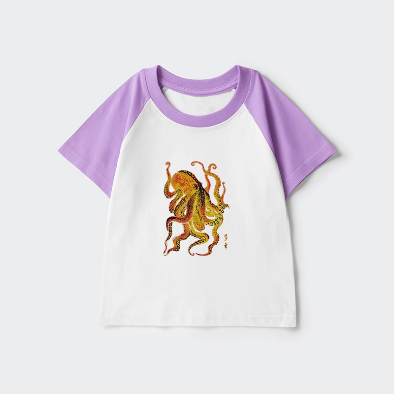 Tokyo-Tiger Deep Sea Gorgeous Octopus Kids Raglan T-shirt