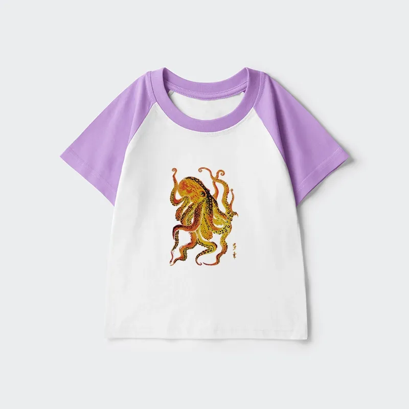 Tokyo-Tiger Deep Sea Gorgeous Octopus Kids Raglan T-shirt
