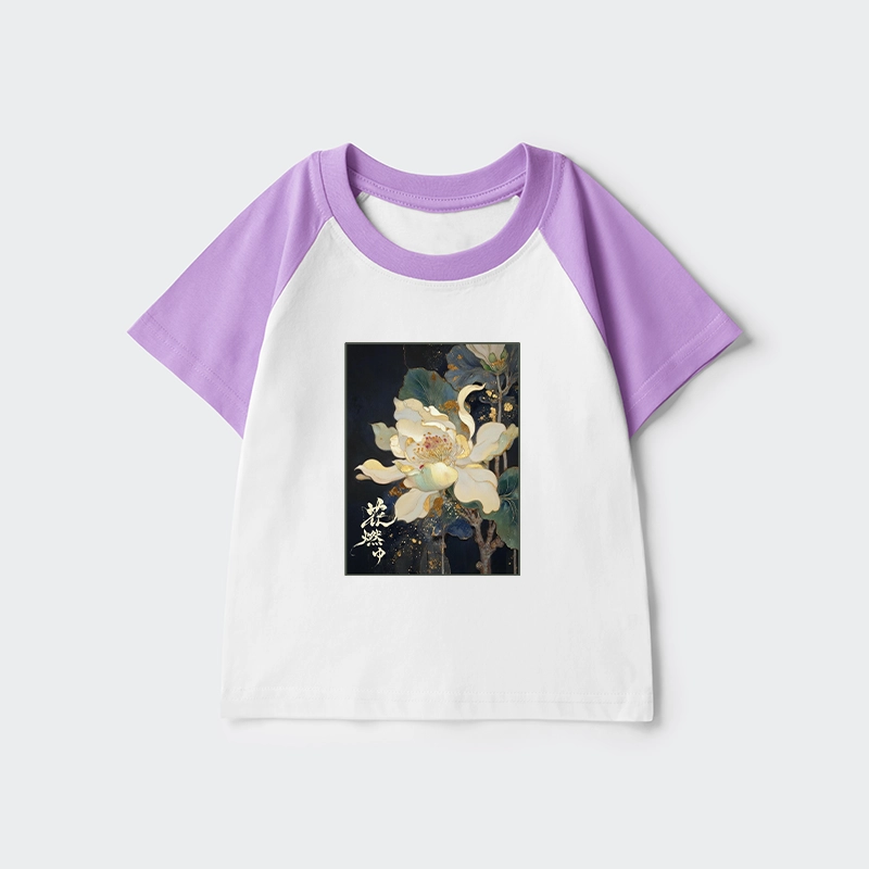 Tokyo-Tiger Lotus Adorned With Golden Specks Kids Raglan T-shirt