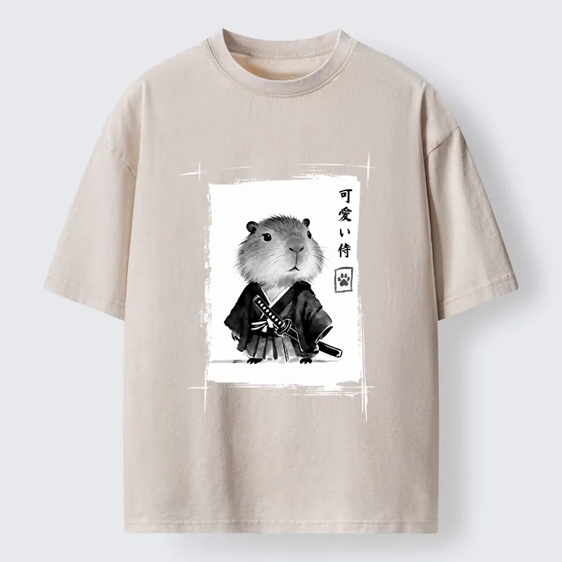 Tokyo-Tiger Cute Samurai Capybara Meme Washed T-Shirt