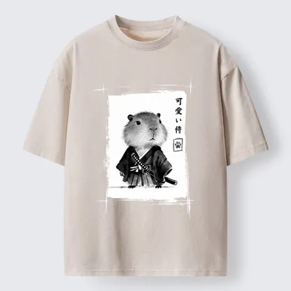 Tokyo-Tiger Cute Samurai Capybara Meme Washed T-Shirt