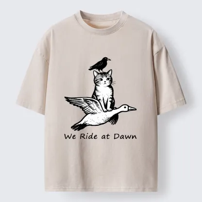 Tokyo-Tiger Funny We Ride At Dawn Washed T-Shirt