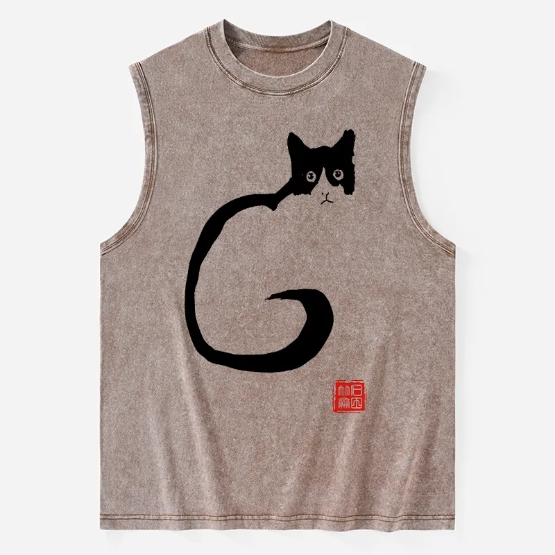 Tokyo-Tiger Calm Cat In Simple Lines Washed Tank