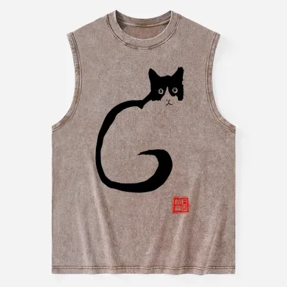 Tokyo-Tiger Calm Cat In Simple Lines Washed Tank