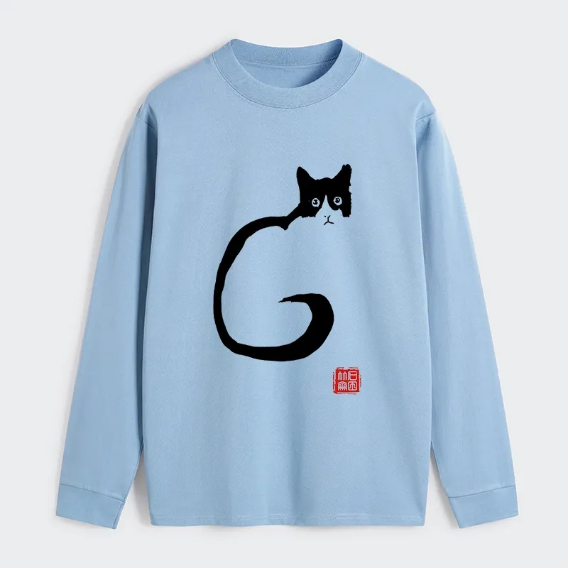 Tokyo-Tiger Calm Cat In Simple Lines Long Sleeve T-Shirt