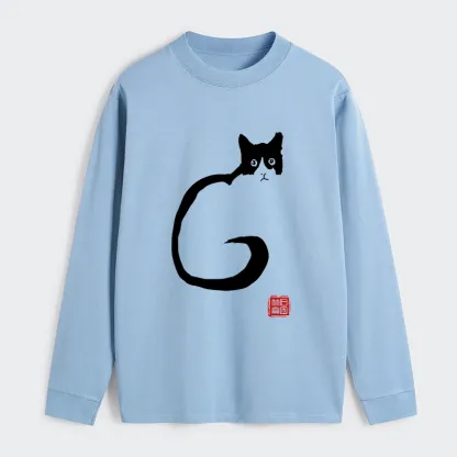 Tokyo-Tiger Calm Cat In Simple Lines Long Sleeve T-Shirt