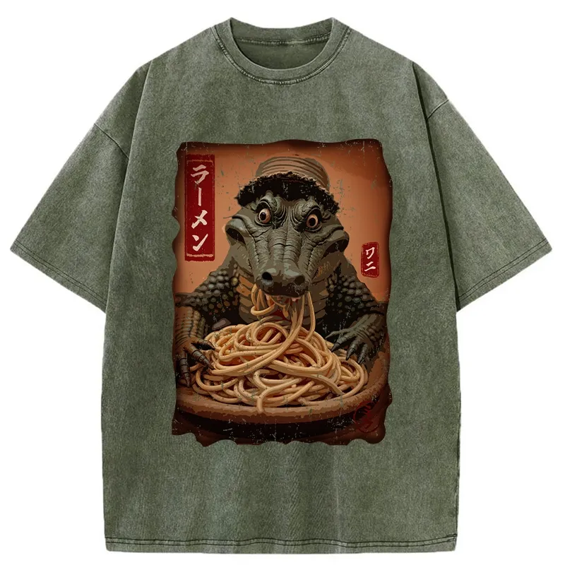 Tokyo-Tiger Ramen Lover Crocodile Washed T-Shirt