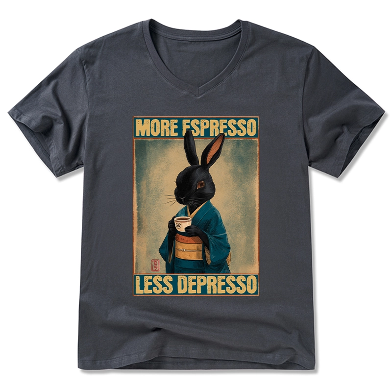 Tokyo-Tiger More Espresso Less Depresso Rabbit V-Neck Classic T-Shirt