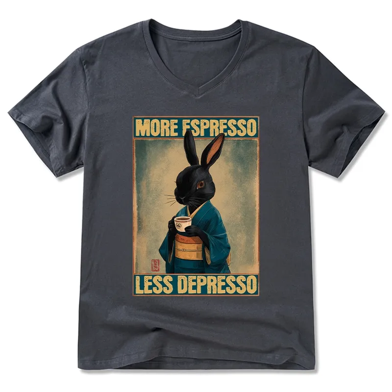 Tokyo-Tiger More Espresso Less Depresso Rabbit V-Neck Classic T-Shirt