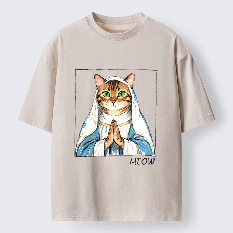 Tokyo-Tiger Holy Meme Cat Praying Washed T-Shirt