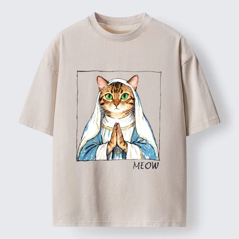 Tokyo-Tiger Holy Meme Cat Praying Washed T-Shirt Sale
