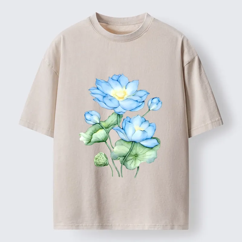 Tokyo-Tiger Calm Blue Water Lily Vibes Washed T-Shirt