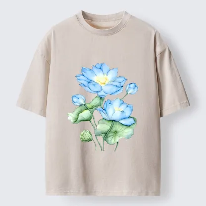 Tokyo-Tiger Calm Blue Water Lily Vibes Washed T-Shirt