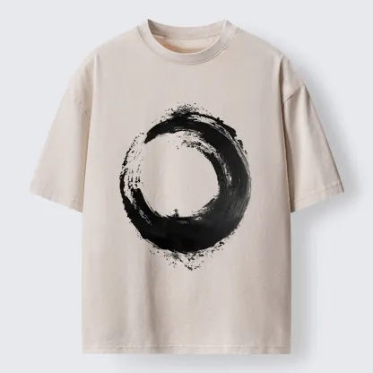Tokyo-Tiger Zen Boat Man In Ink Circle Washed T-Shirt