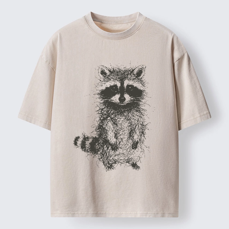 Tokyo-Tiger Messy Line Art Raccoon Meme Washed T-Shirt