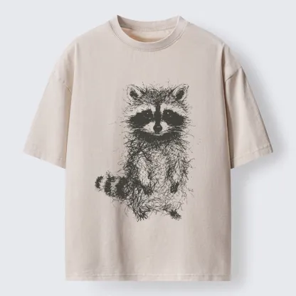 Tokyo-Tiger Messy Line Art Raccoon Meme Washed T-Shirt