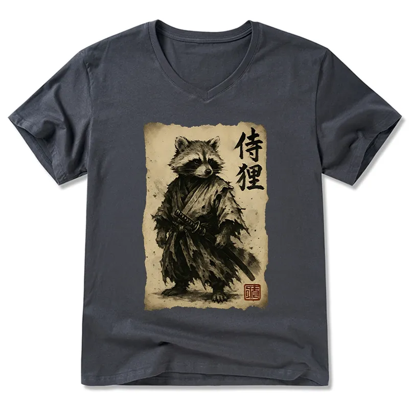 Tokyo-Tiger Retro Raccoon Samurai V-Neck Classic T-Shirt