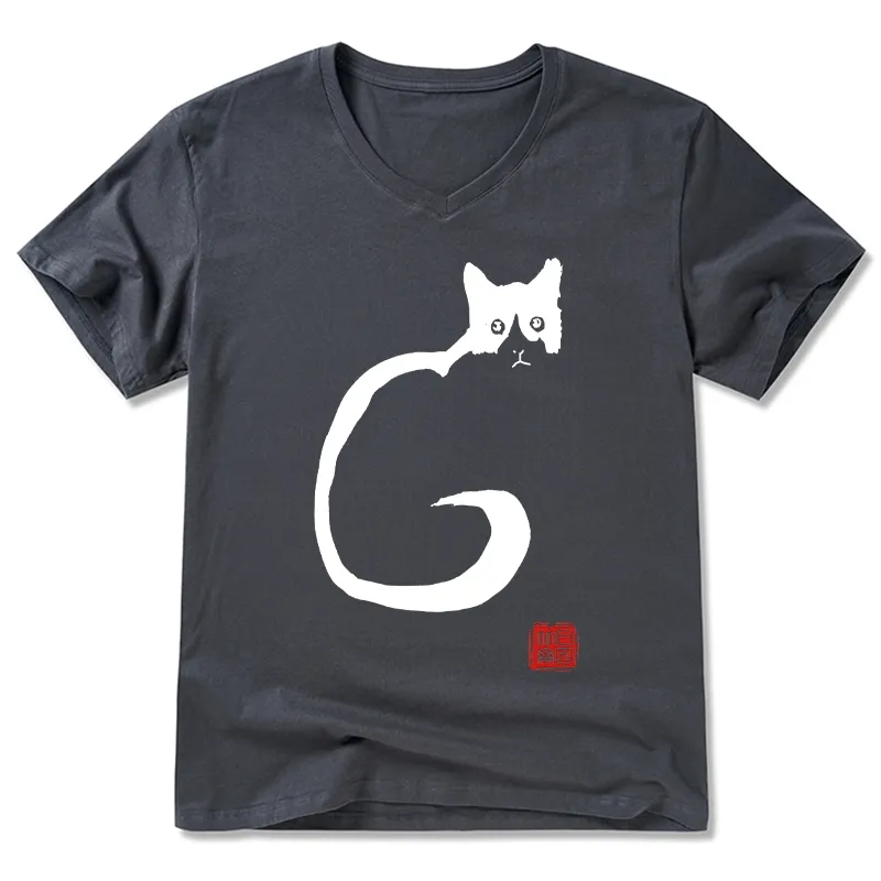 Tokyo-Tiger Calm Cat In Simple Lines V-Neck Classic T-Shirt