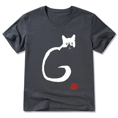 Tokyo-Tiger Calm Cat In Simple Lines V-Neck Classic T-Shirt