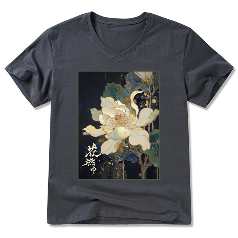 Tokyo-Tiger Lotus Adorned With Golden Specks V-Neck Classic T-Shirt