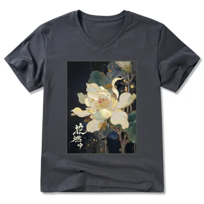 Tokyo-Tiger Lotus Adorned With Golden Specks V-Neck Classic T-Shirt