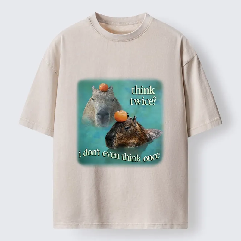 Tokyo-Tiger Capybara Think Twice Funny Meme Washed T-Shirt