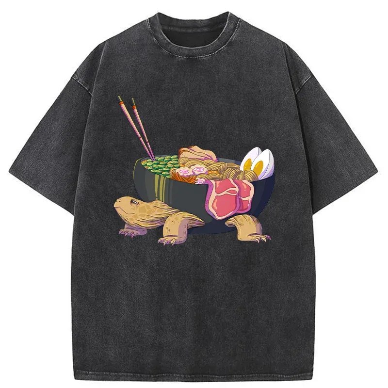 Tokyo-Tiger Turtle Ramen Funny Washed T-Shirt