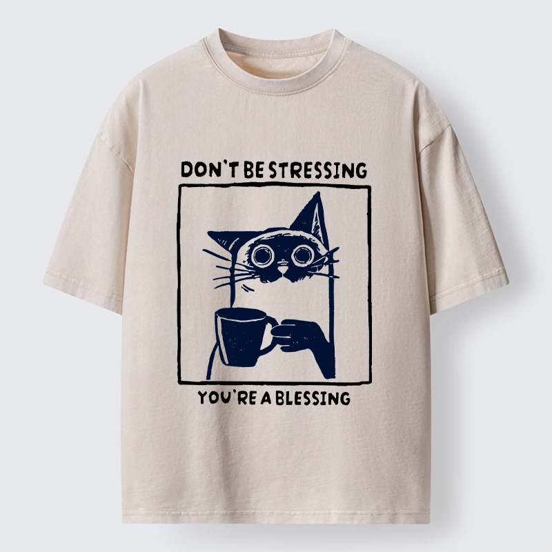 Tokyo-Tiger Coffee Cat Blessing Meme Washed T-Shirt