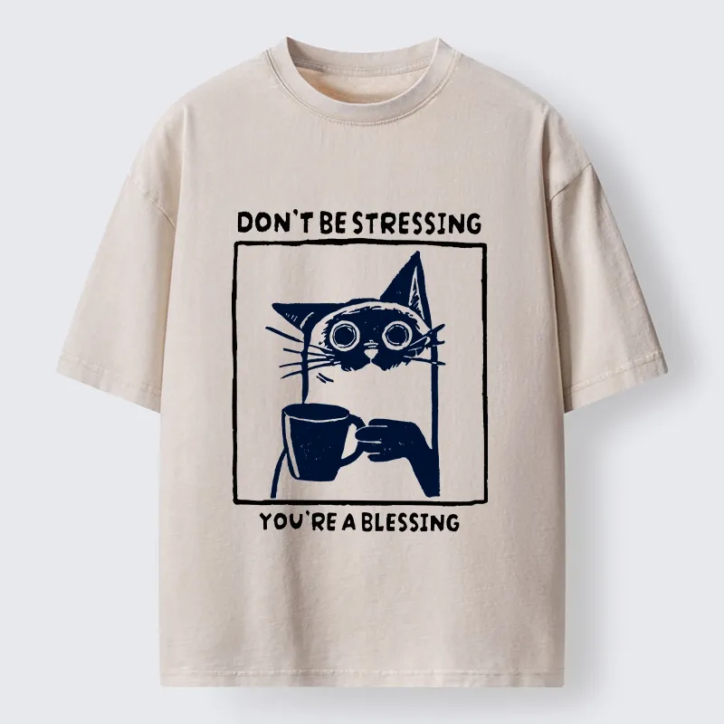 Tokyo-Tiger Coffee Cat Blessing Meme Washed T-Shirt Sale