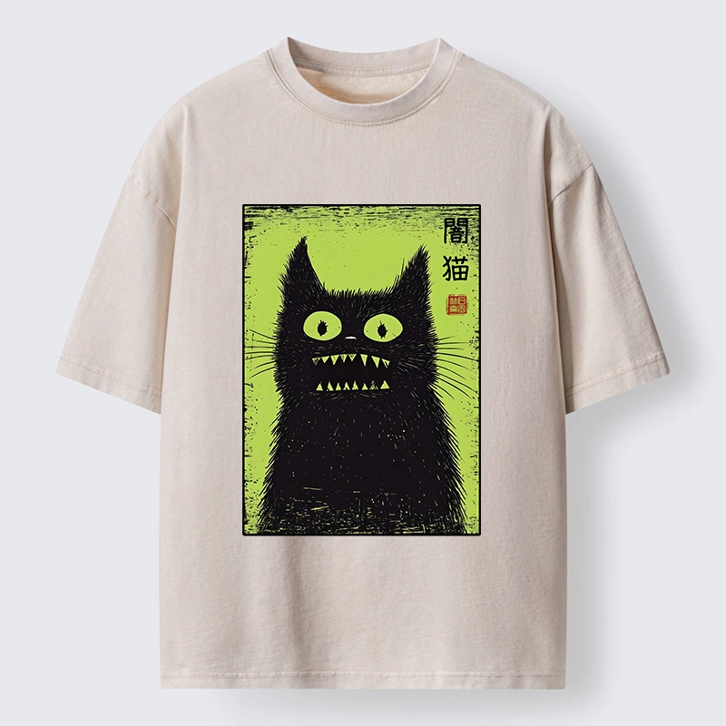 Tokyo-Tiger Spooky Black Cat Japanese Washed T-Shirt