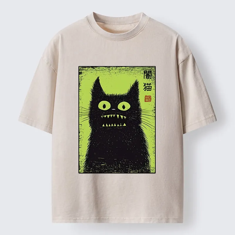Tokyo-Tiger Spooky Black Cat Japanese Washed T-Shirt