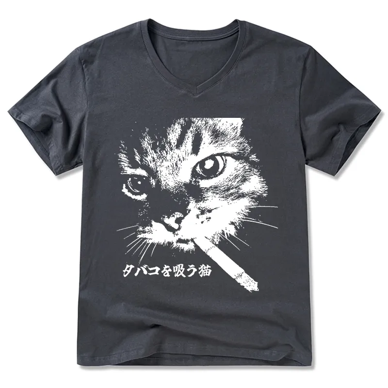 Tokyo-Tiger Retro Cat Smoking V-Neck Classic T-Shirt