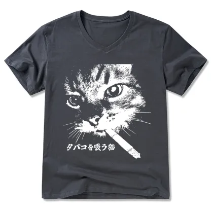 Tokyo-Tiger Retro Cat Smoking V-Neck Classic T-Shirt