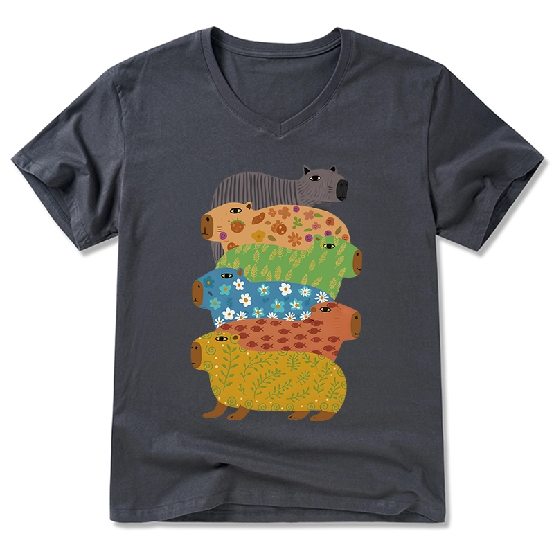 Tokyo-Tiger Colorful Capybaras V-Neck Classic T-Shirt