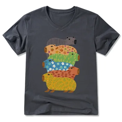 Tokyo-Tiger Colorful Capybaras V-Neck Classic T-Shirt