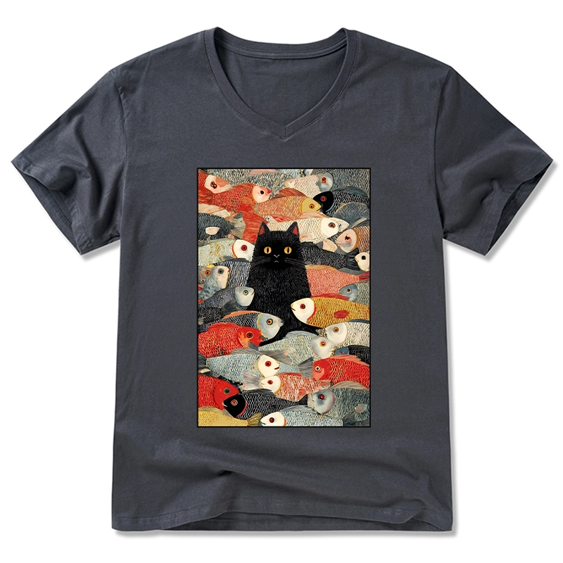 Tokyo-Tiger Cats And Fish V-Neck Classic T-Shirt