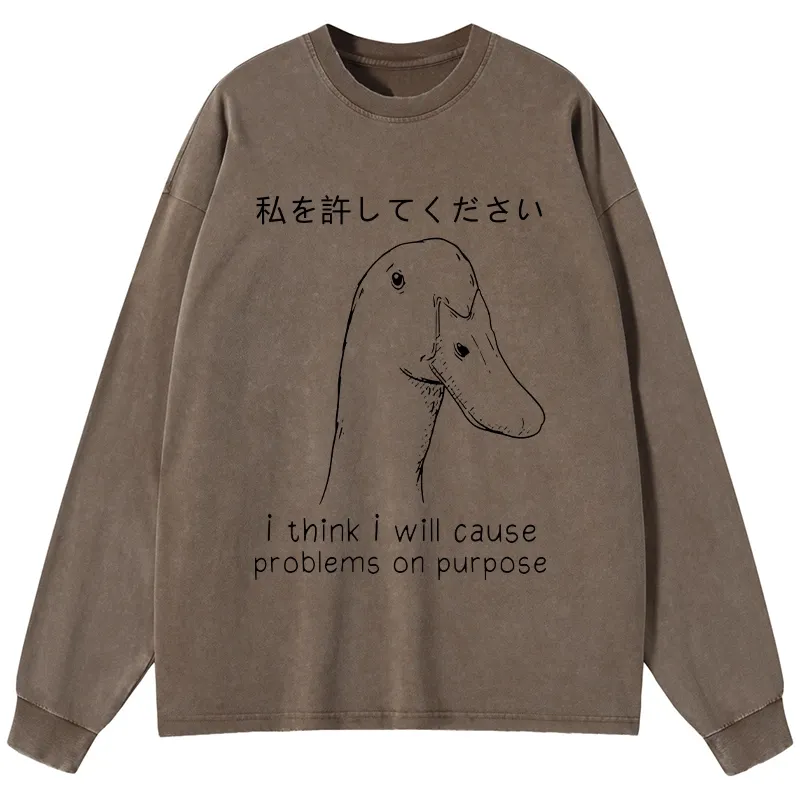 Tokyo-Tiger Stupid Goose Funny Washed Long Sleeve T-Shirt