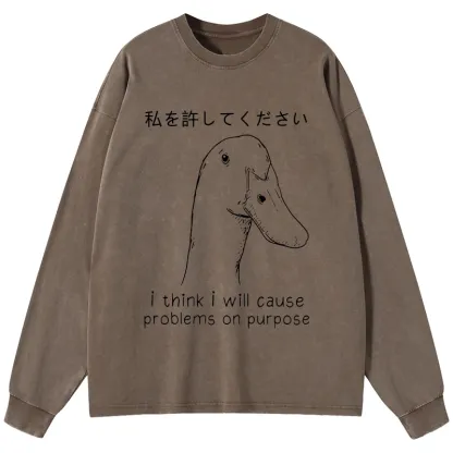 Tokyo-Tiger Stupid Goose Funny Washed Long Sleeve T-Shirt