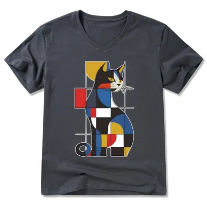 Tokyo-Tiger Mondrian Cat V-Neck Classic T-Shirt