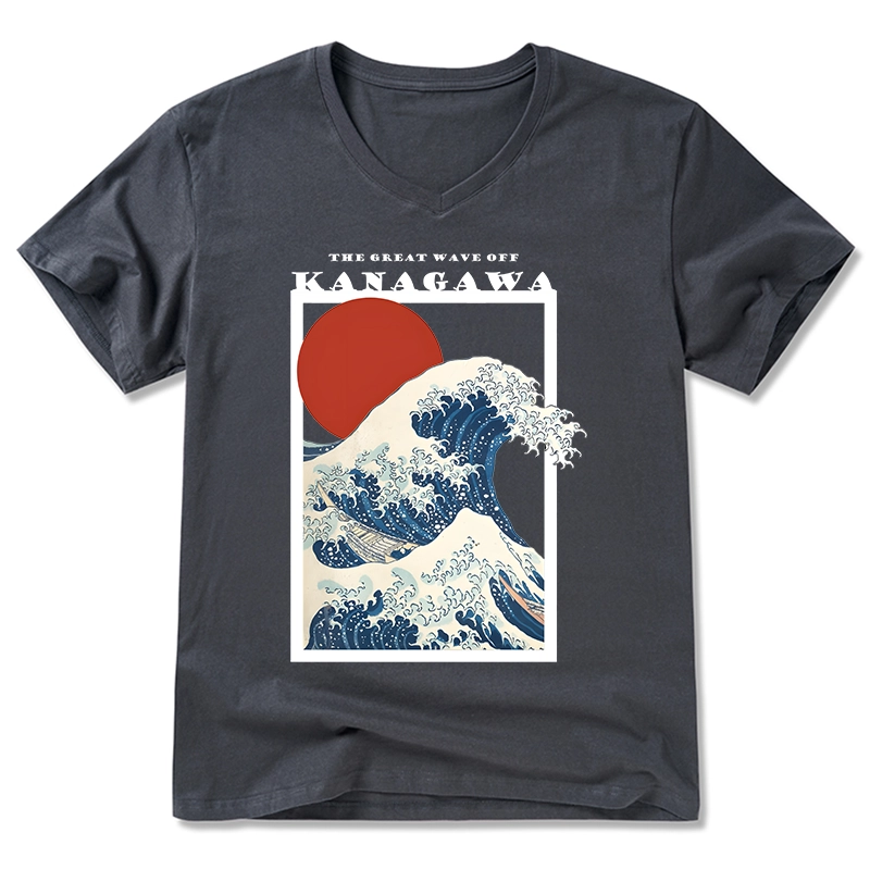 Tokyo-Tiger Minimalist Ukiyo-e Waves V-Neck Classic T-Shirt