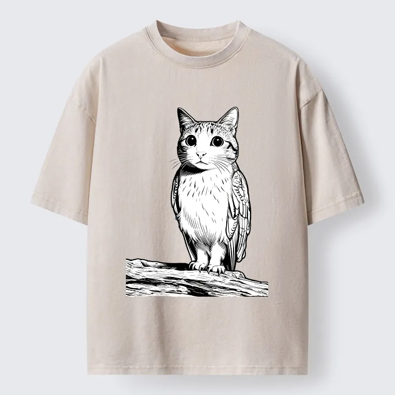 Tokyo-Tiger Funny Cat Owl Fusion Art Washed T-Shirt