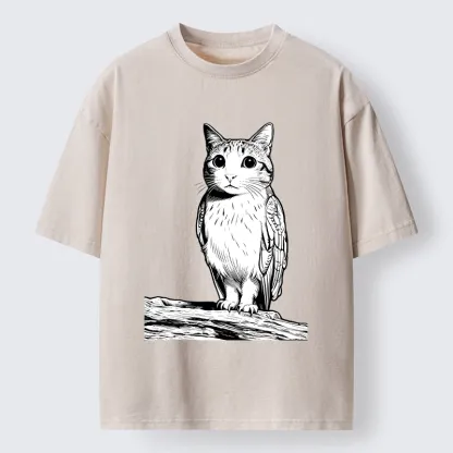 Tokyo-Tiger Funny Cat Owl Fusion Art Washed T-Shirt